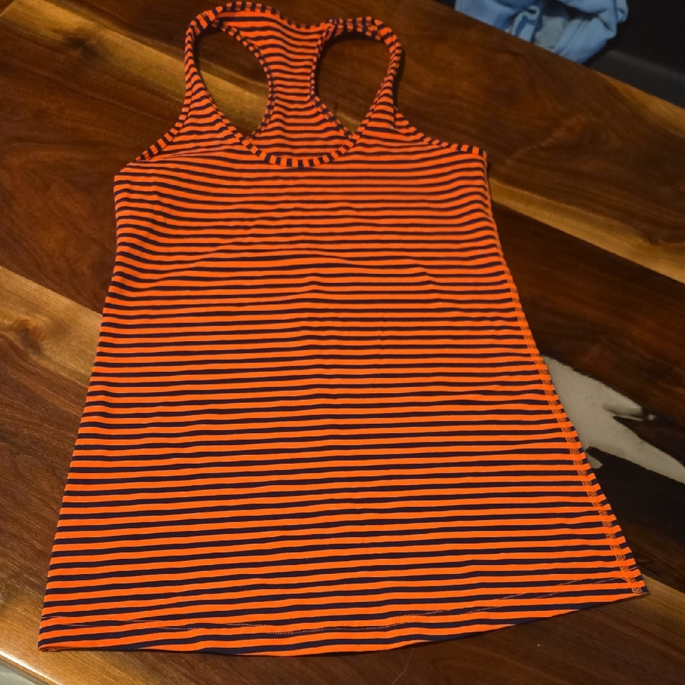 lululemon athletica Orange and Black Striped Tank Top